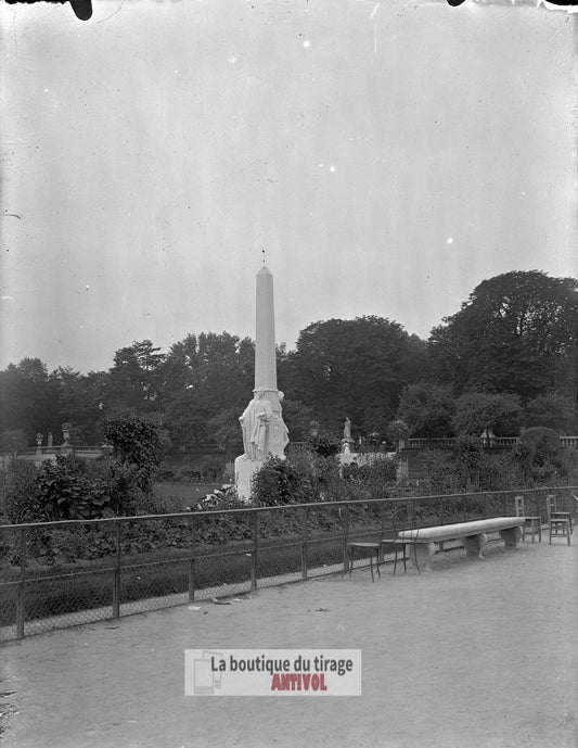 Jardin du Luxembourg, Paris, plaque verre, photo ancienne, négatif 9x12 cm