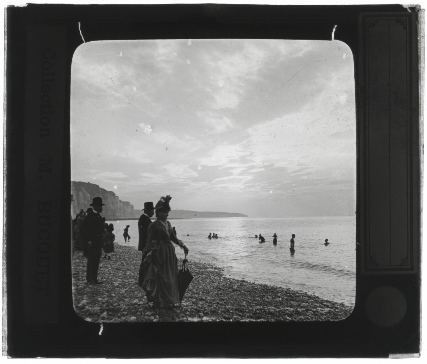 Mers-les-Bains, plage, Somme, photo ancienne plaque verre, positif 8,5x10 cm