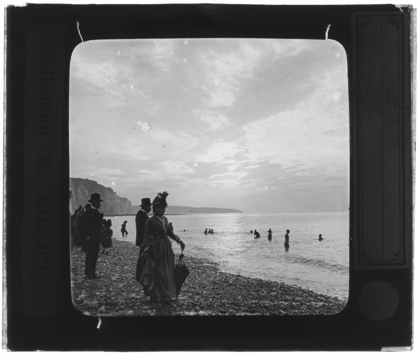 Mers-les-Bains, plage, Somme, photo ancienne plaque verre, positif 8,5x10 cm