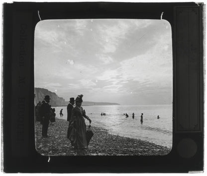 Mers-les-Bains, plage, Somme, photo ancienne plaque verre, positif 8,5x10 cm