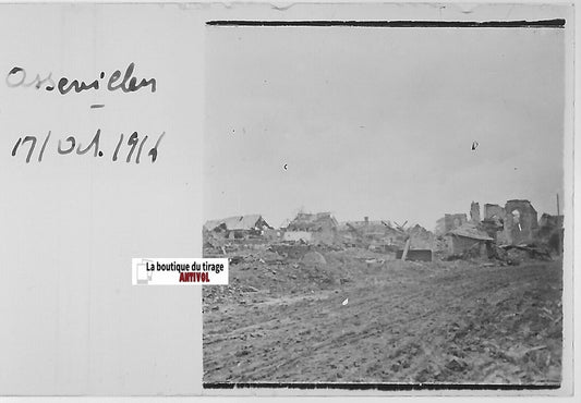 Bombardement WW1, Plaque verre photo stéréo, positif noir & blanc 4,5x10,7 cm