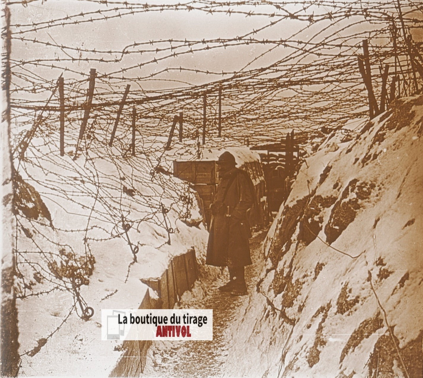 Tranchée en Alsace, WW1, plaque verre, photo ancienne stéréoscopie 6x13 cm