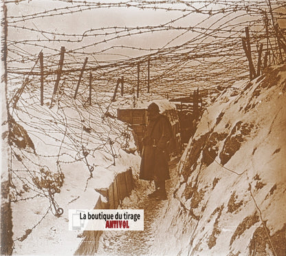 Tranchée en Alsace, WW1, plaque verre, photo ancienne stéréoscopie 6x13 cm