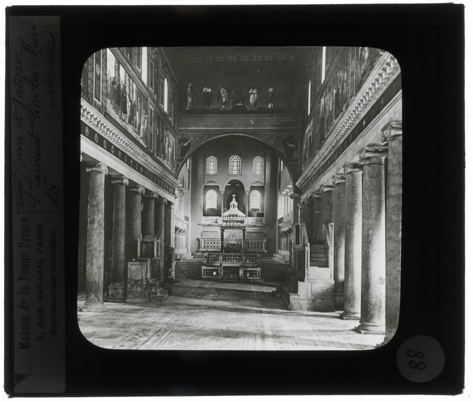 Basilique Saint-Paul-Hors-Les-Murs, Rome, photo plaque verre, positif 8,5x10 cm