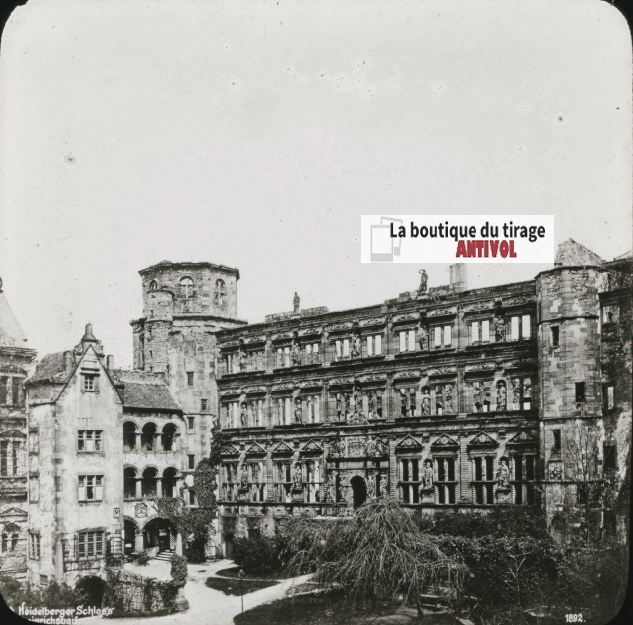 Château de Heidelberg, Allemagne, photo plaque verre, positif 8,5x10 cm