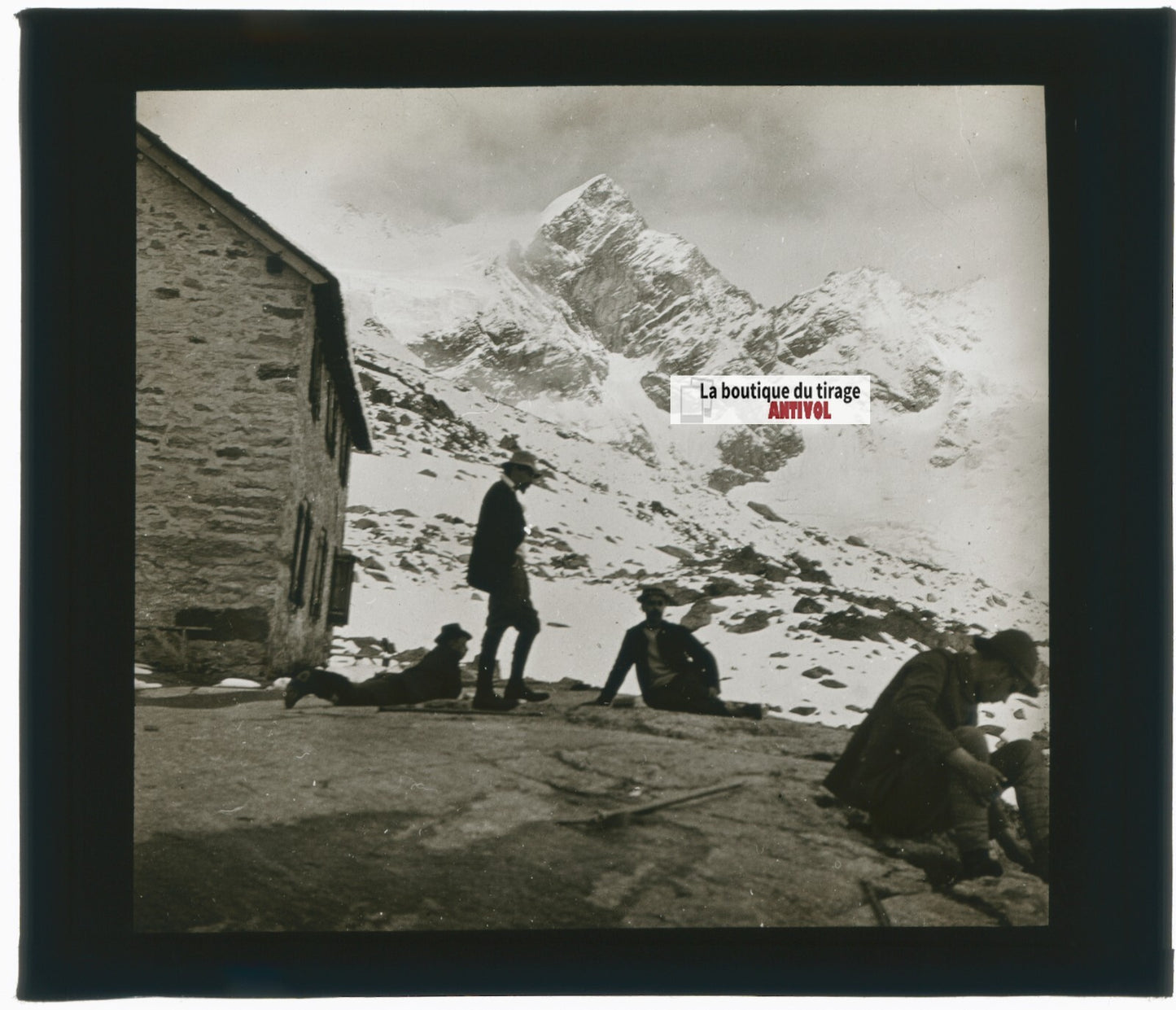 Alpiniste, montagne, photo plaque verre, noir & blanc, positif 8,5x10 cm