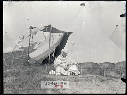 Soldat nord-africain, Bois-l’Évêque, plaque verre, photo, négatif 9x12 cm