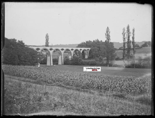 Viaduc, Boulogne-sur-Gesse, Plaque verre photo, négatif noir & blanc 9x12 cm