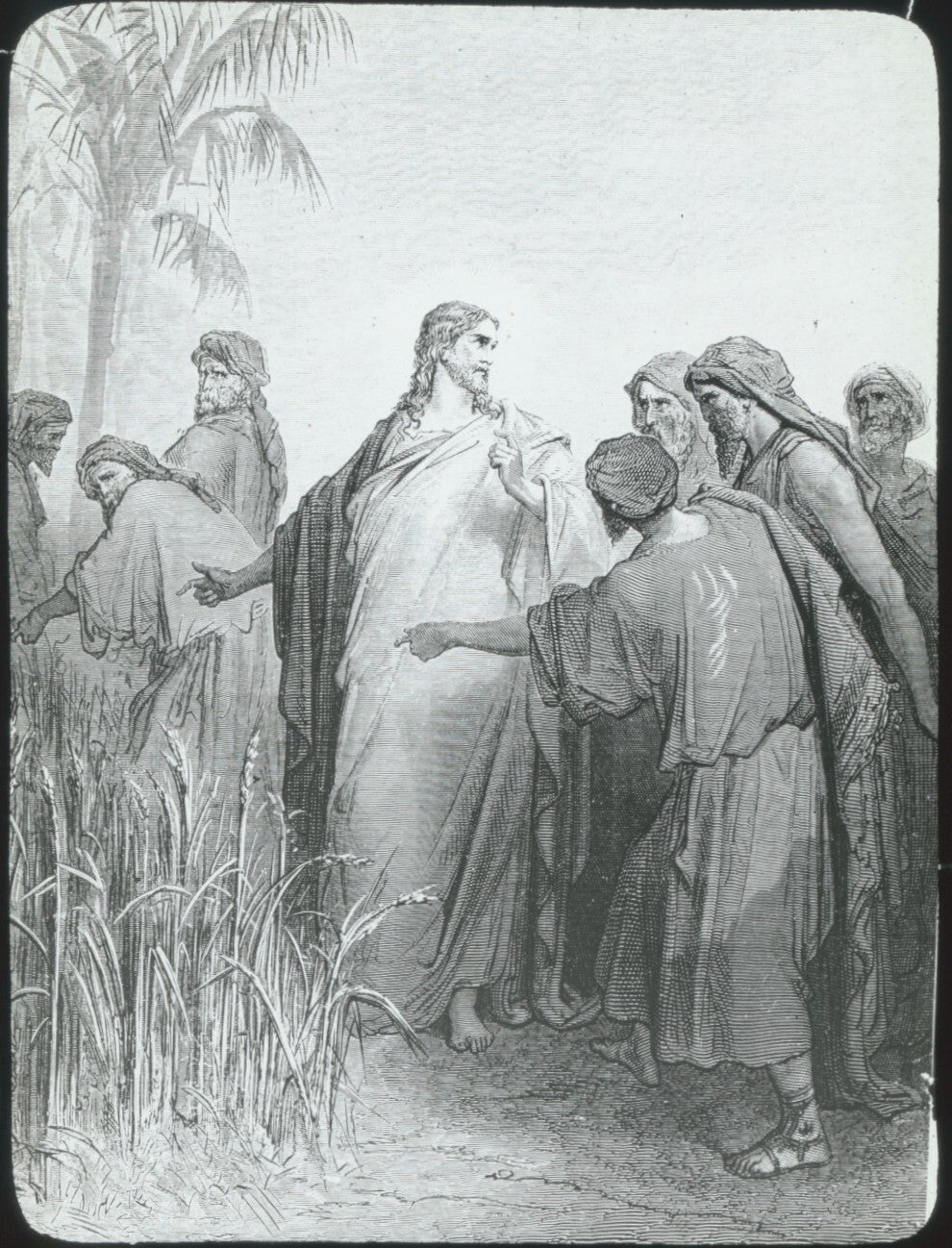 Jésus et ses disciples, Bible de Doré, dessin, plaque verre, positif 8,5x10 cm