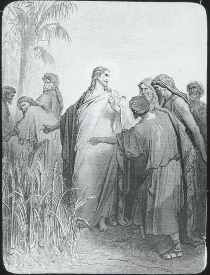 Jésus et ses disciples, Bible de Doré, dessin, plaque verre, positif 8,5x10 cm