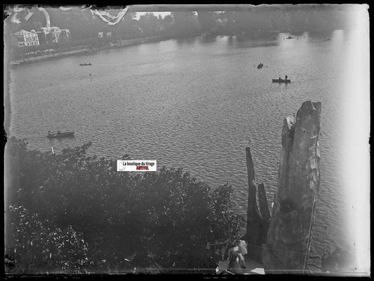 Enghien-les-Bains, Plaque verre photo ancienne, négatif noir & blanc 9x12 cm