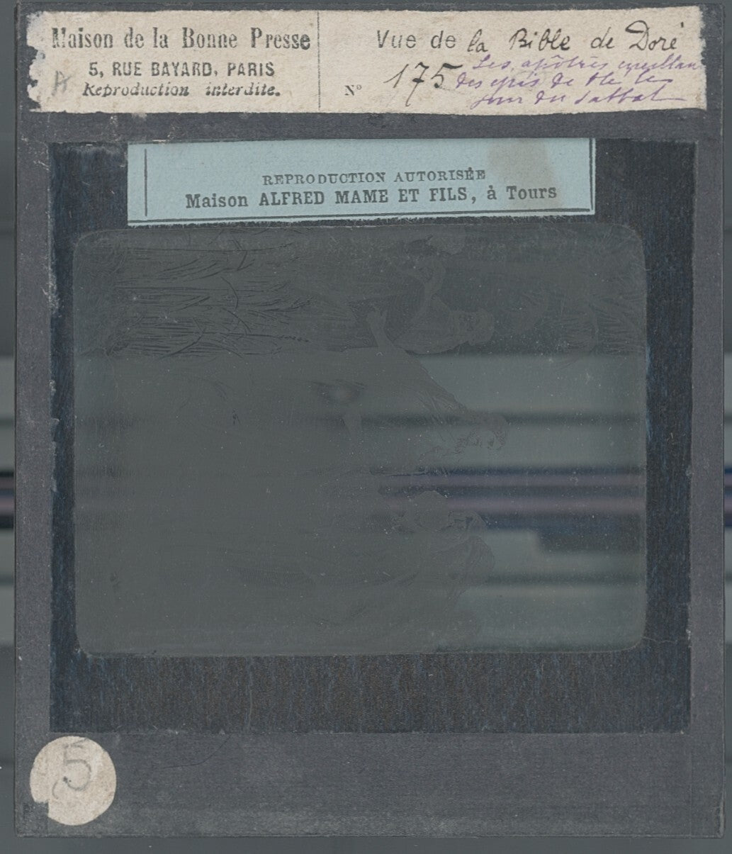 Jésus et ses disciples, Bible de Doré, dessin, plaque verre, positif 8,5x10 cm