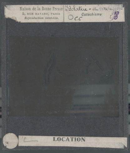 Scène religieuse, catéchisme, dessin peinture, plaque verre, positif 8,5x10 cm