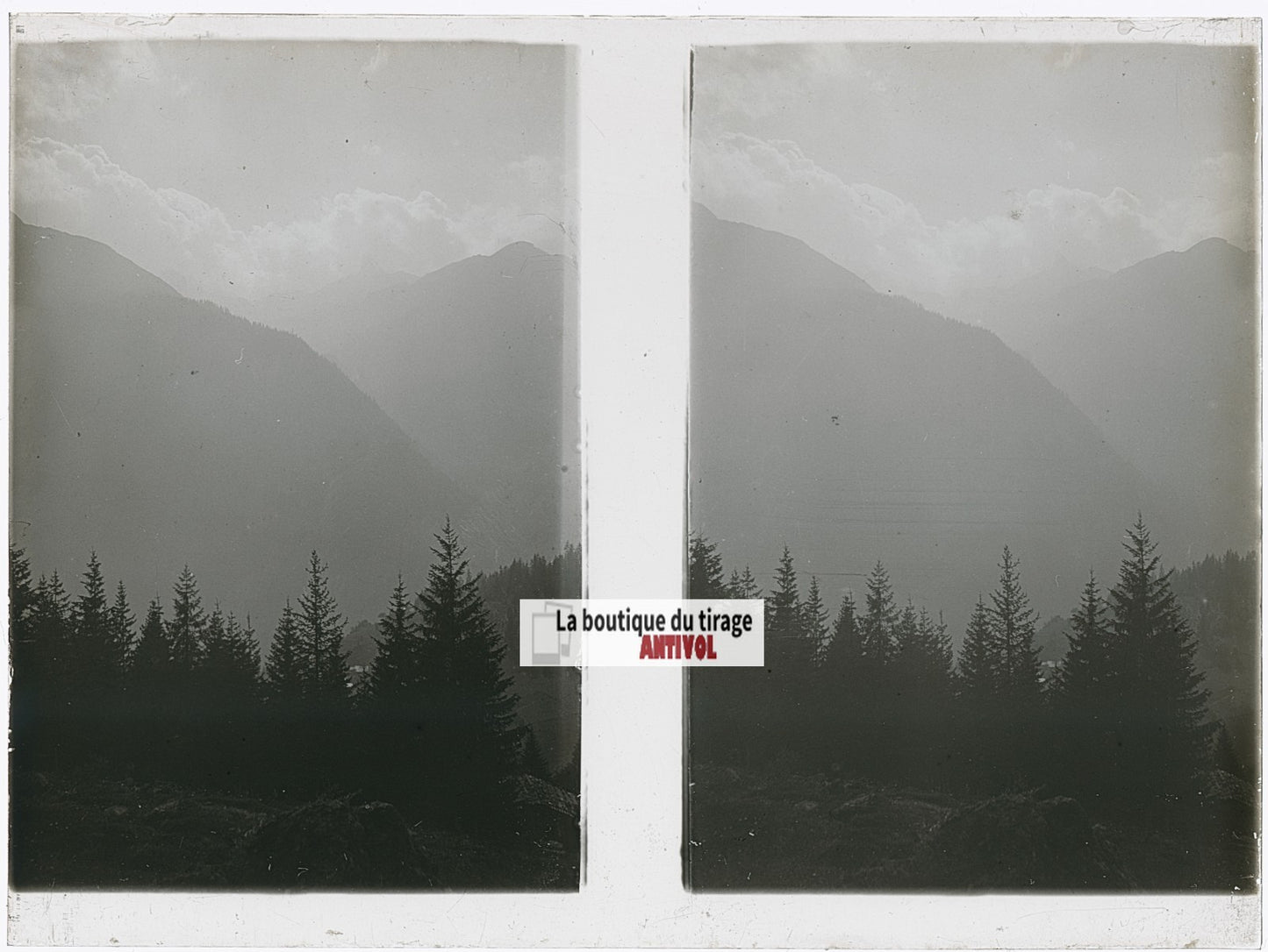Montagne, Alpes Suisse, stéréo photo plaque verre, noir & blanc, 9x12 cm