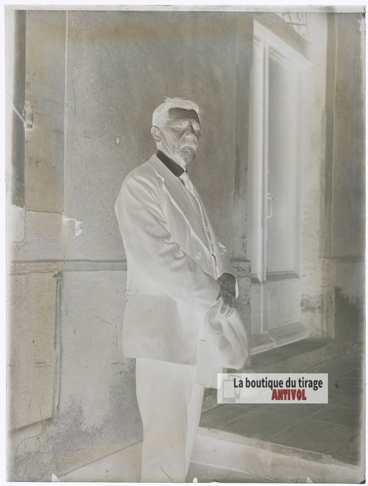 Portrait d'un homme, costume, plaque verre photo ancienne, négatif 9x12 cm