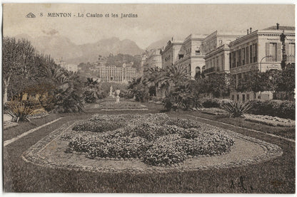 Plaque verre photo, négatif noir & blanc 9x14 cm, Menton, les jardins du Casino