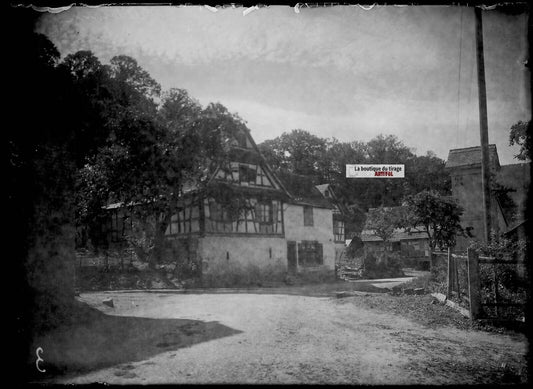 Plaque verre photo ancienne négatif noir et blanc 13x18 cm Drachenbronn village