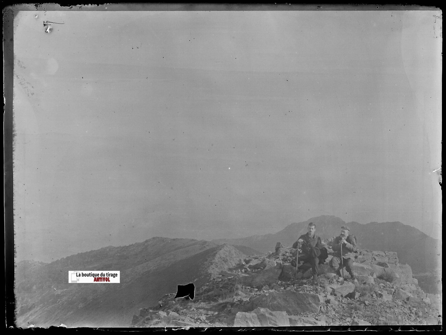 Le Perthus randonnée, Plaque verre photo, négatif noir & blanc 9x12 cm France