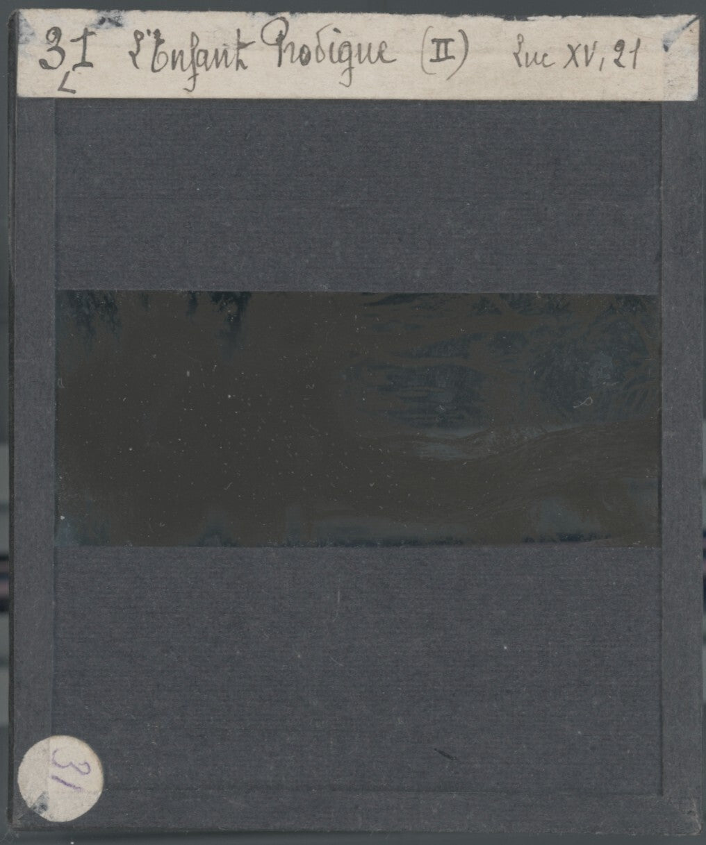 Luc, scène religieuse, dessin peinture plaque de verre, positif 8,5x10 cm