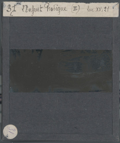 Luc, scène religieuse, dessin peinture plaque de verre, positif 8,5x10 cm