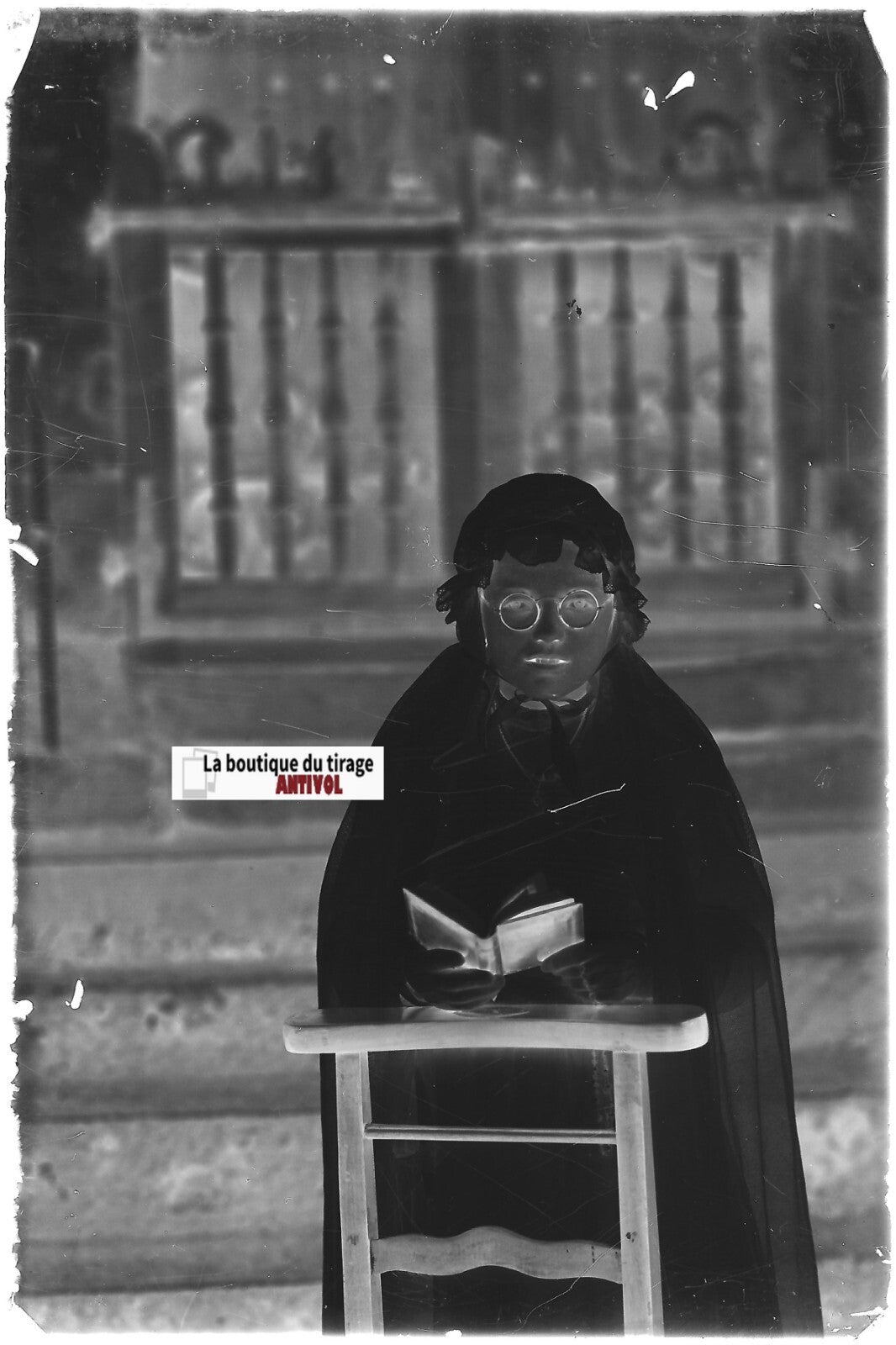 Communion, fille, Plaque verre photo, négatif noir & blanc 10x15 cm France