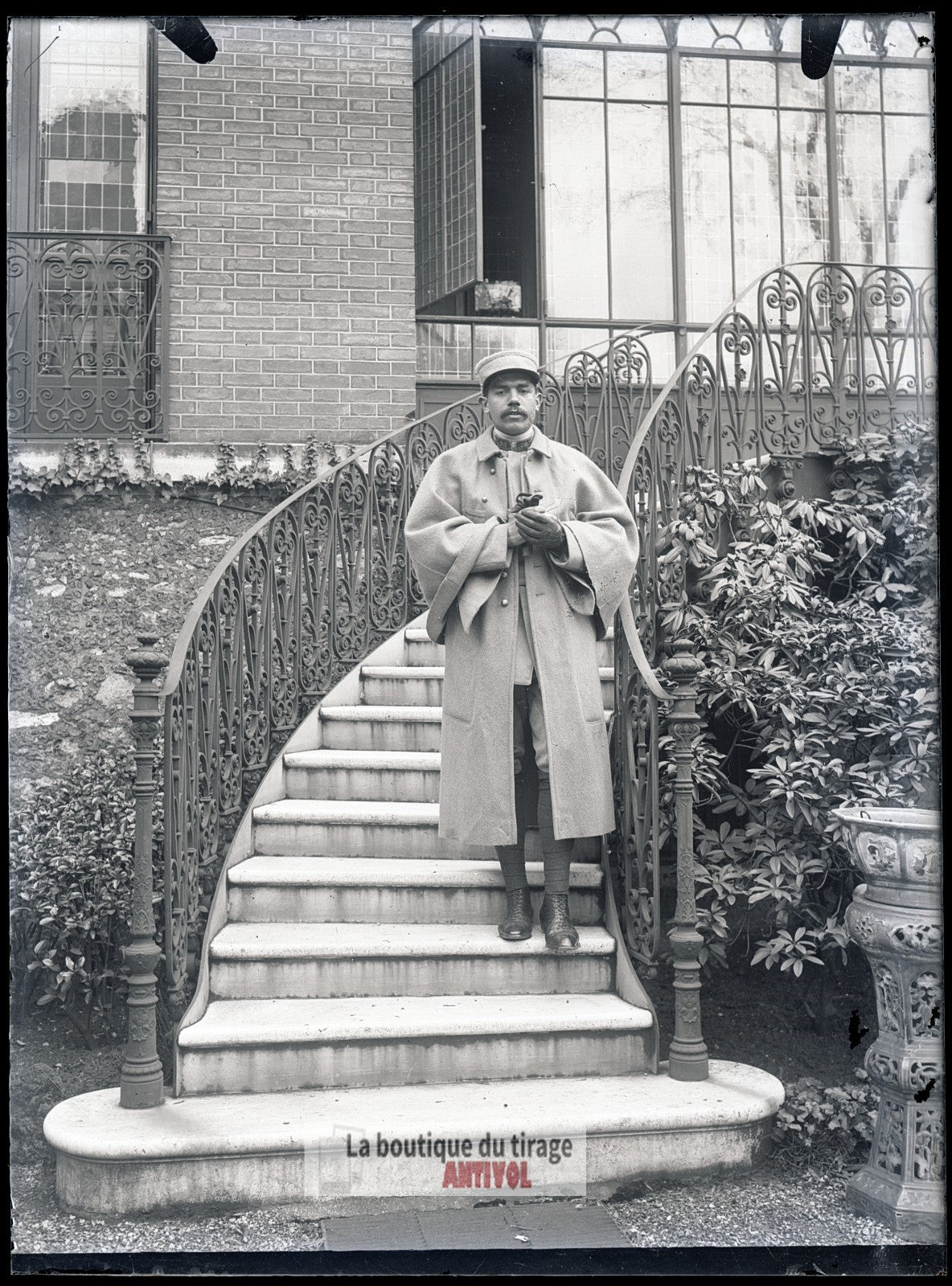 Officier du 26ᵉ régiment, soldat, plaque verre, photo ancienne, négatif 9x12 cm