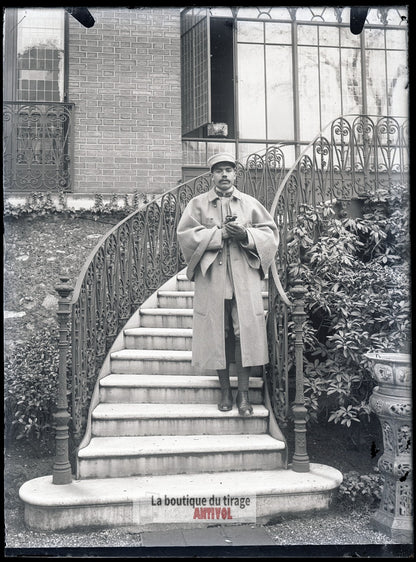 Officier du 26ᵉ régiment, soldat, plaque verre, photo ancienne, négatif 9x12 cm