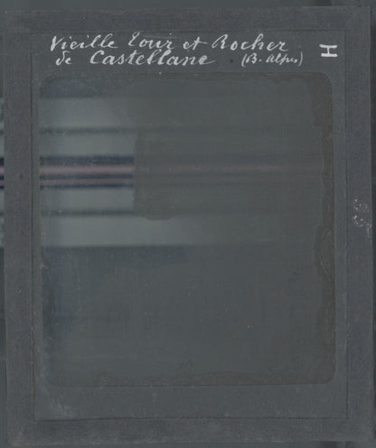 Tour et rocher de Castellane, photo ancienne plaque de verre, positif 8,5x10 cm