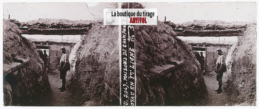 Champagne, première guerre WW1, plaque verre stéréo, photo ancienne 4,5x10,7 cm