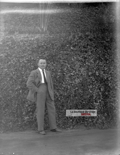 Homme cravate costume, plaque verre, photo ancienne, négatif 9x12 cm