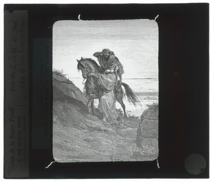 Le Bon Samaritain, Bible de Doré, dessin, plaque verre, positif 8,5x10 cm