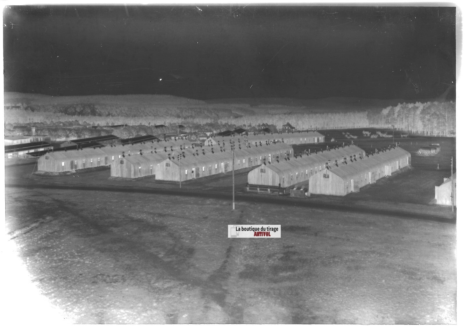 Plaque verre photo ancienne négatif noir et blanc 13x18 cm camp militaire Bitche