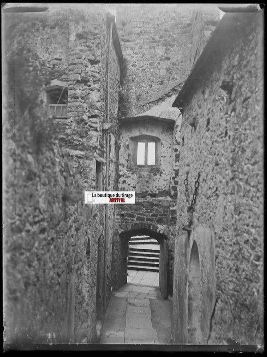 Jersey, Guernesey, ruelle, Plaque verre photo, négatif noir & blanc 9x12 cm