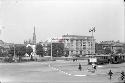 Mulhouse, voiture, tramway, photos plaque de verre, lot de 5 négatifs 10x15 cm