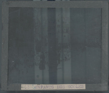 Orléans, écoliers, photo ancienne plaque verre, noir & blanc, positif 8,5x10 cm