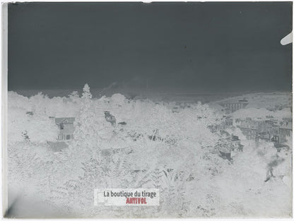 Vue sur Paris depuis Meudon, plaque verre, photo ancienne, négatif 9x12 cm