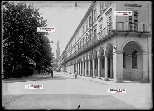 Plaque verre photo ancienne négatif noir & blanc 13x18 cm Mulhouse vélo, Foch