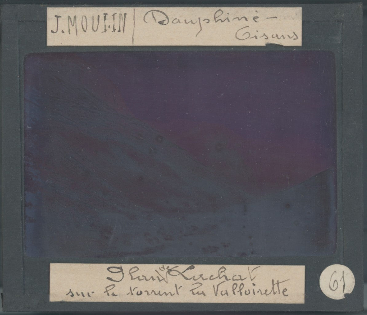 Plan Lachat, Valloire, photo J. Moulin, plaque verre couleur, positif 8,5x10 cm