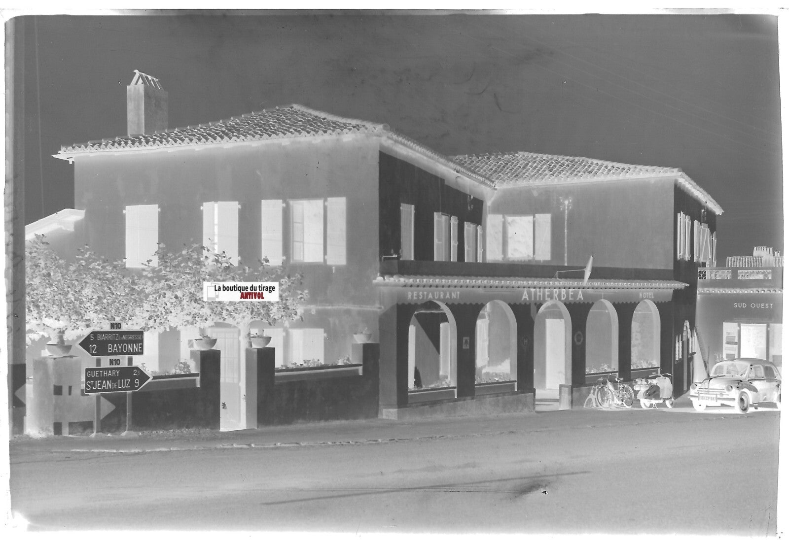 Bidart Atherbea, Plaque verre photo ancienne, négatif noir & blanc 10x15 cm