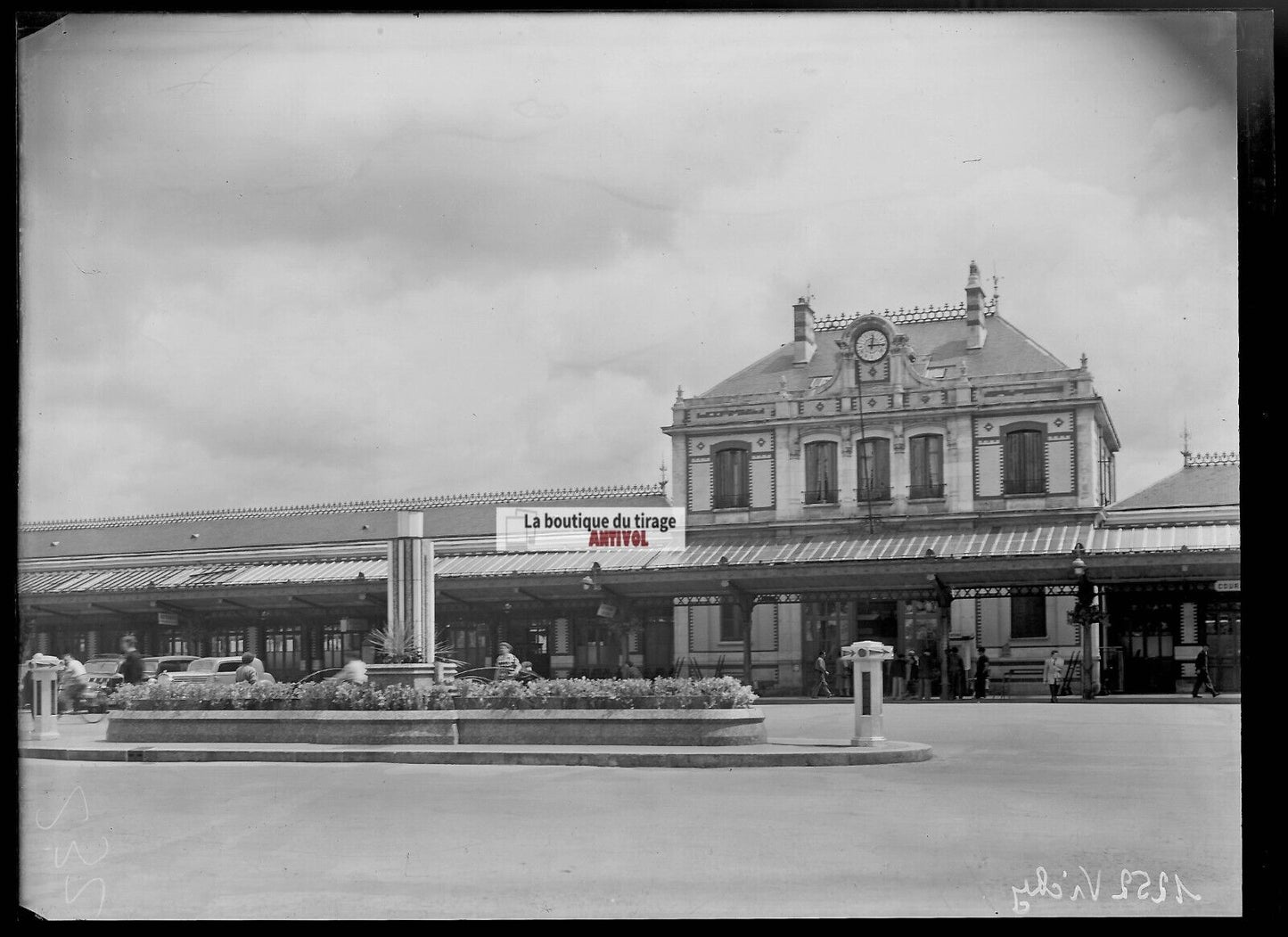 Plaque verre photo ancienne négatif noir et blanc 13x18 cm Vichy gare SNCF train