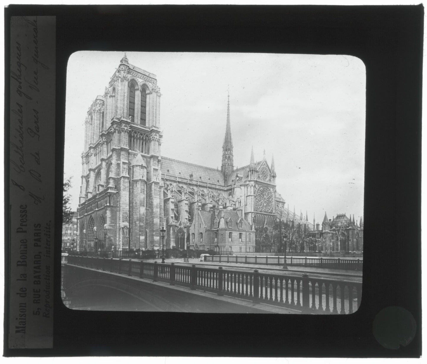 Cathédrale Notre-Dame de Paris, photo ancienne plaque verre, positif 8,5x10 cm