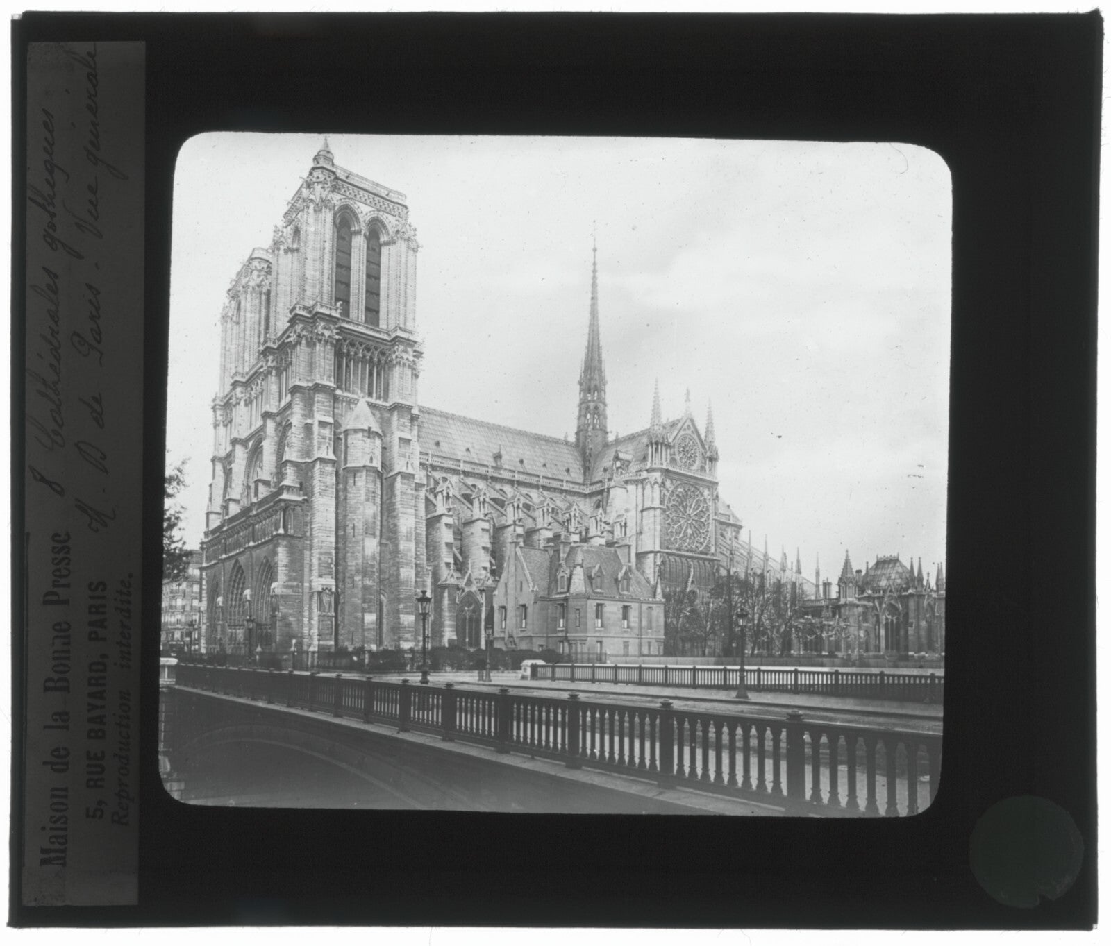 Cathédrale Notre-Dame de Paris, photo ancienne plaque verre, positif 8,5x10 cm