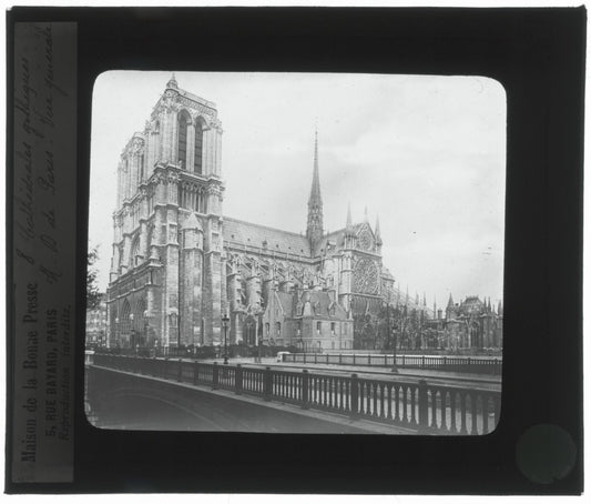 Cathédrale Notre-Dame de Paris, photo ancienne plaque verre, positif 8,5x10 cm
