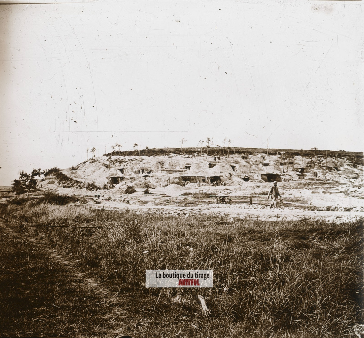 Col des Abeilles, artillerie, WW1, plaque verre photo ancienne stéréo 6x13 cm