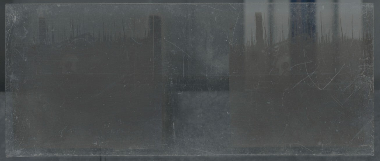 Crash avion guerre, Plaque verre stéréo, positif noir & blanc 4,5x10,7 cm