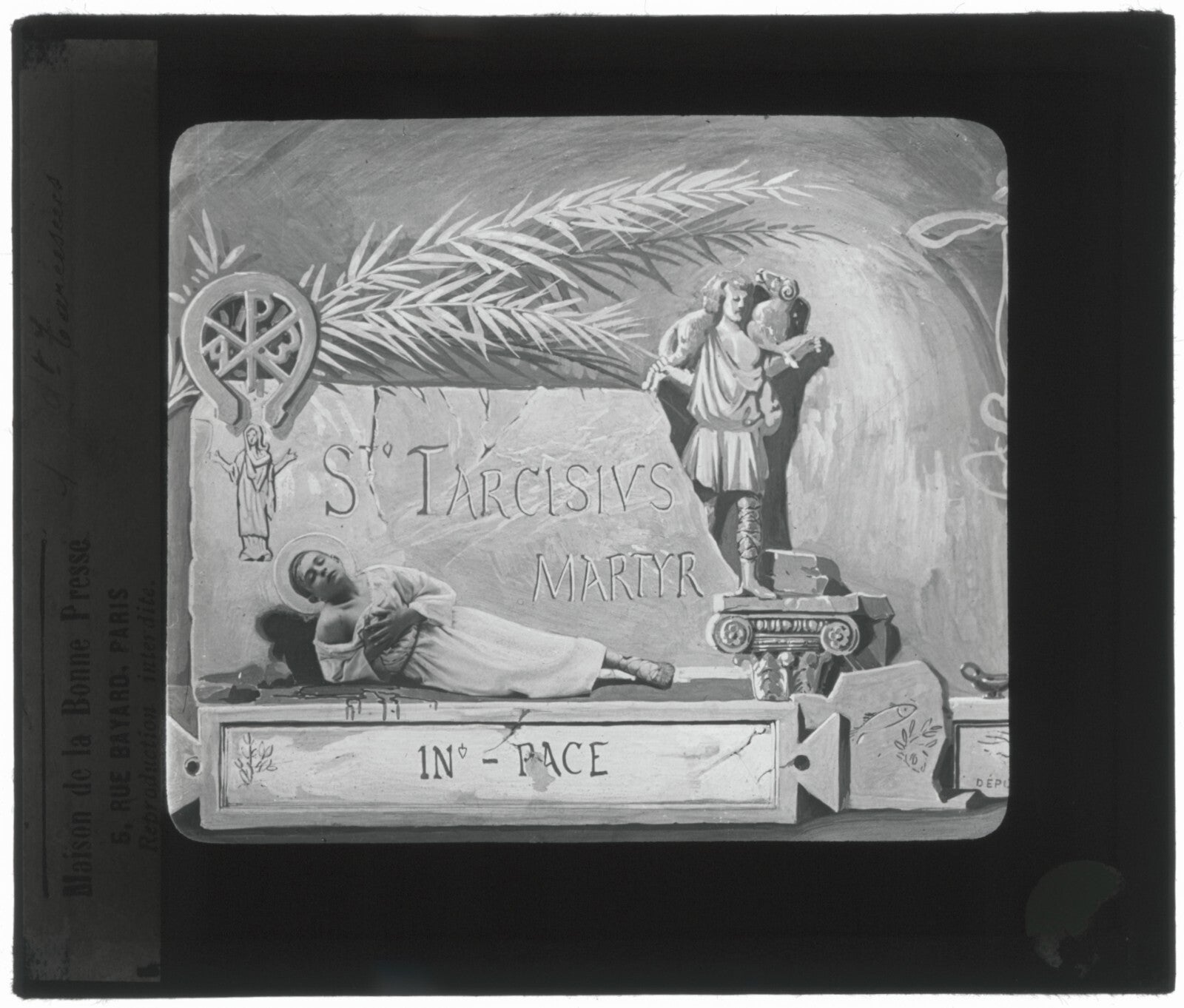 Tarcisius de Rome, Italie, dessin, photo plaque de verre, positif 8,5x10 cm