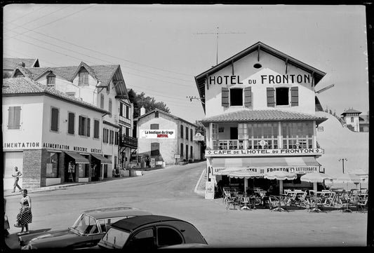 Bidart hôtel Fronton, Plaque verre photo ancienne, négatif noir & blanc 10x15 cm