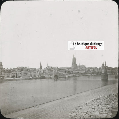 Francfort-sur-le-Main, Allemagne, photo plaque verre, positif 8,5x10 cm