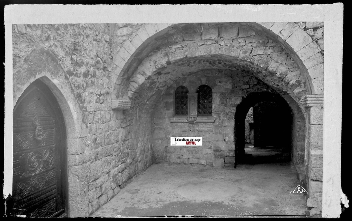 Plaque verre photo négatif noir & blanc 9x14 cm, Èze, Alpes-Maritimes + CPA