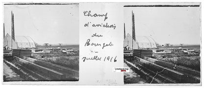 Le Bourget, avions, Plaque verre stéréo, positif ancien noir & blanc 4,5x10,7 cm